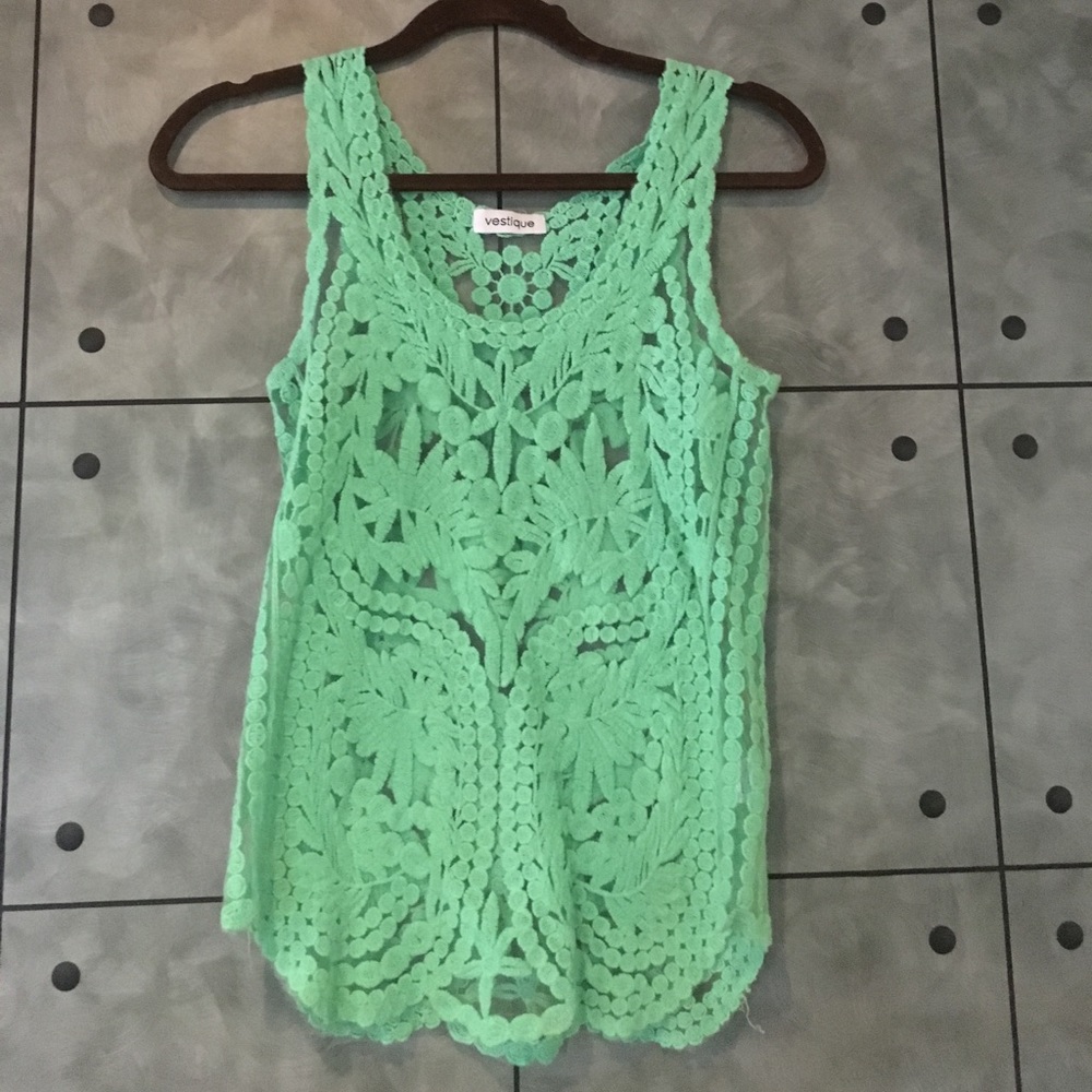 Mint Green Lace Sheer Tank